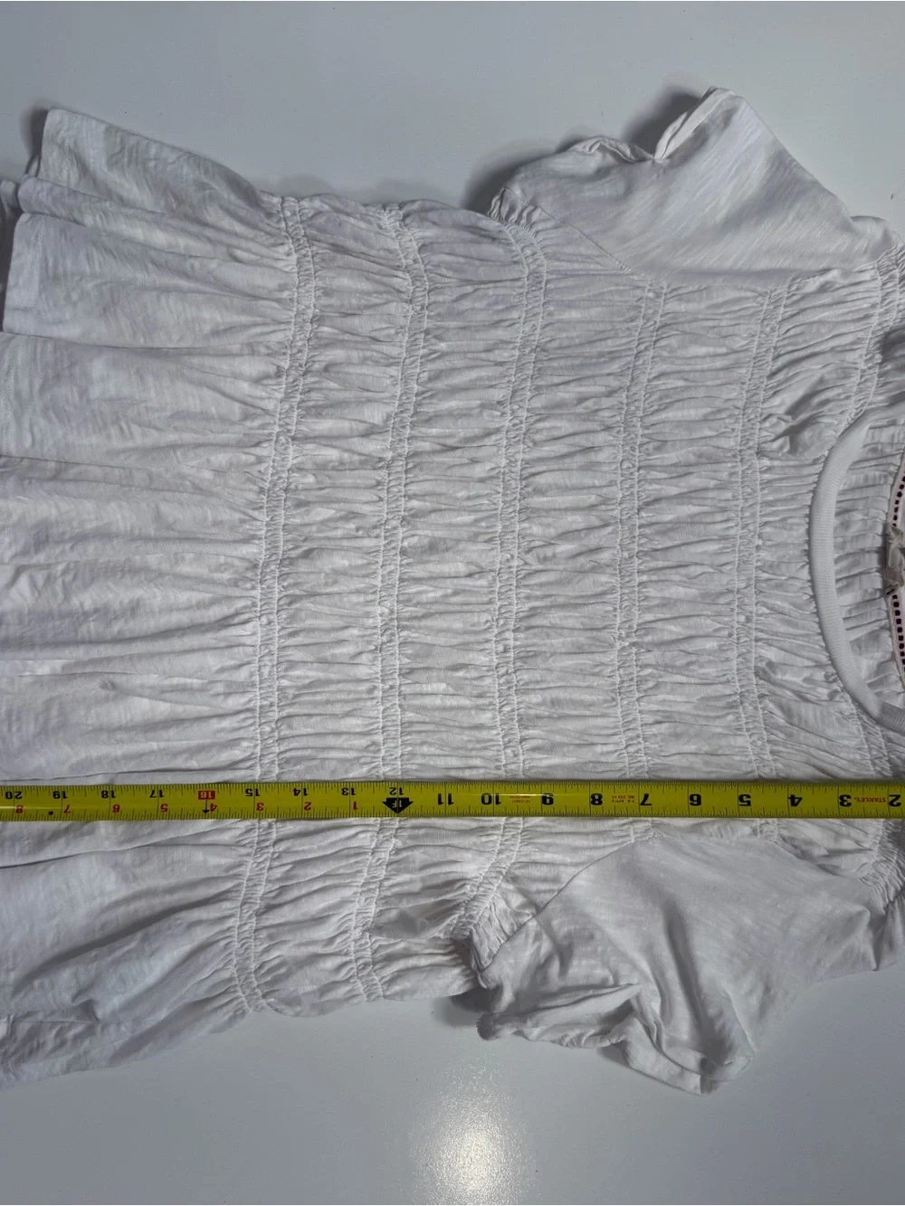 Pilcro Anthropologie White Smocked Peplum Top Organic Cotton Size M - Picture 3 of 7